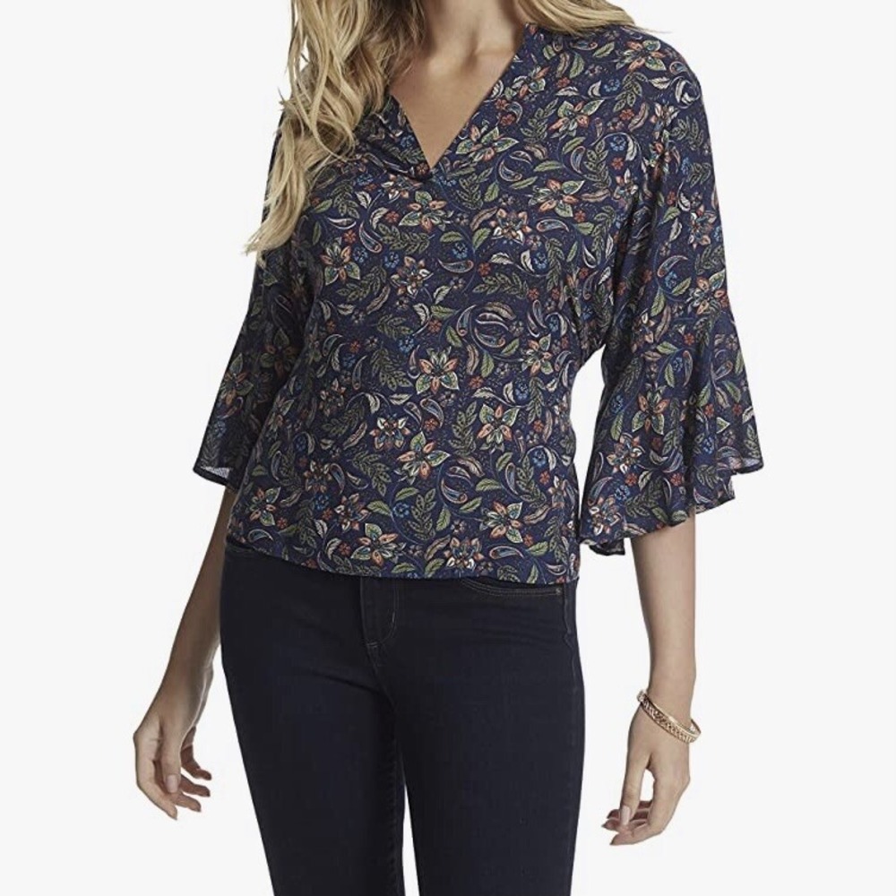 Jessica Simpson Womens Tulle Wide Flutter Sleeve Blouse New with Tags Small Blue